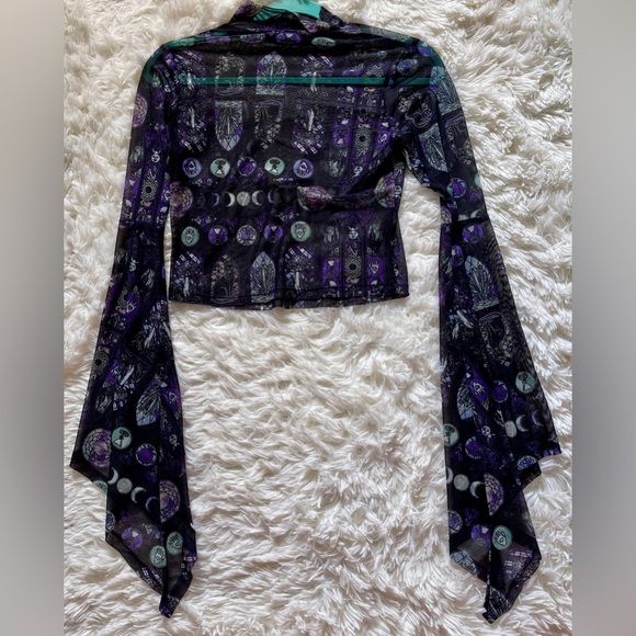 Sheer Celestial Mesh Top Gothic Moon Phase Witchy Festival Y2K Black Cat Small - Picture 2 of 6